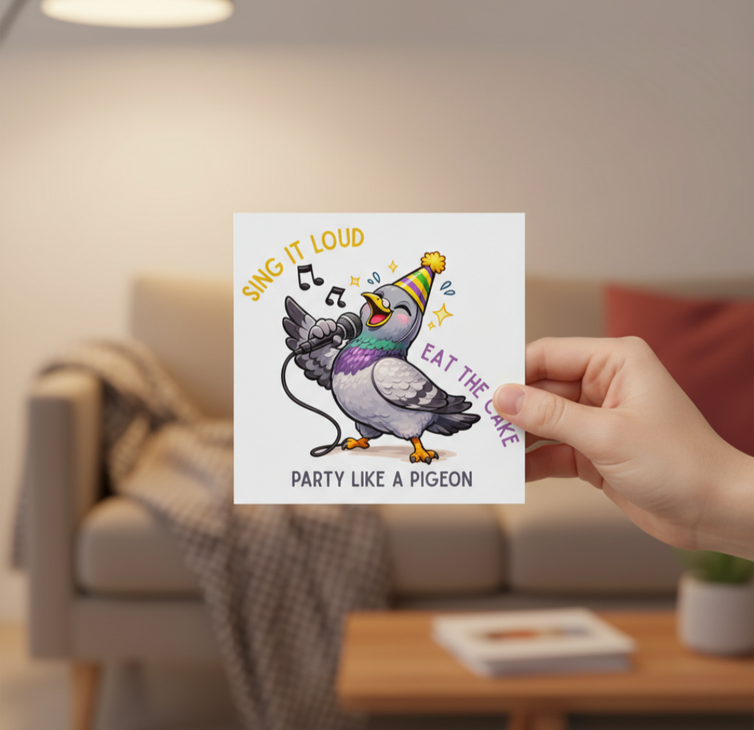 Funny Pigeon Birthday Card – Party Like a Pigeon