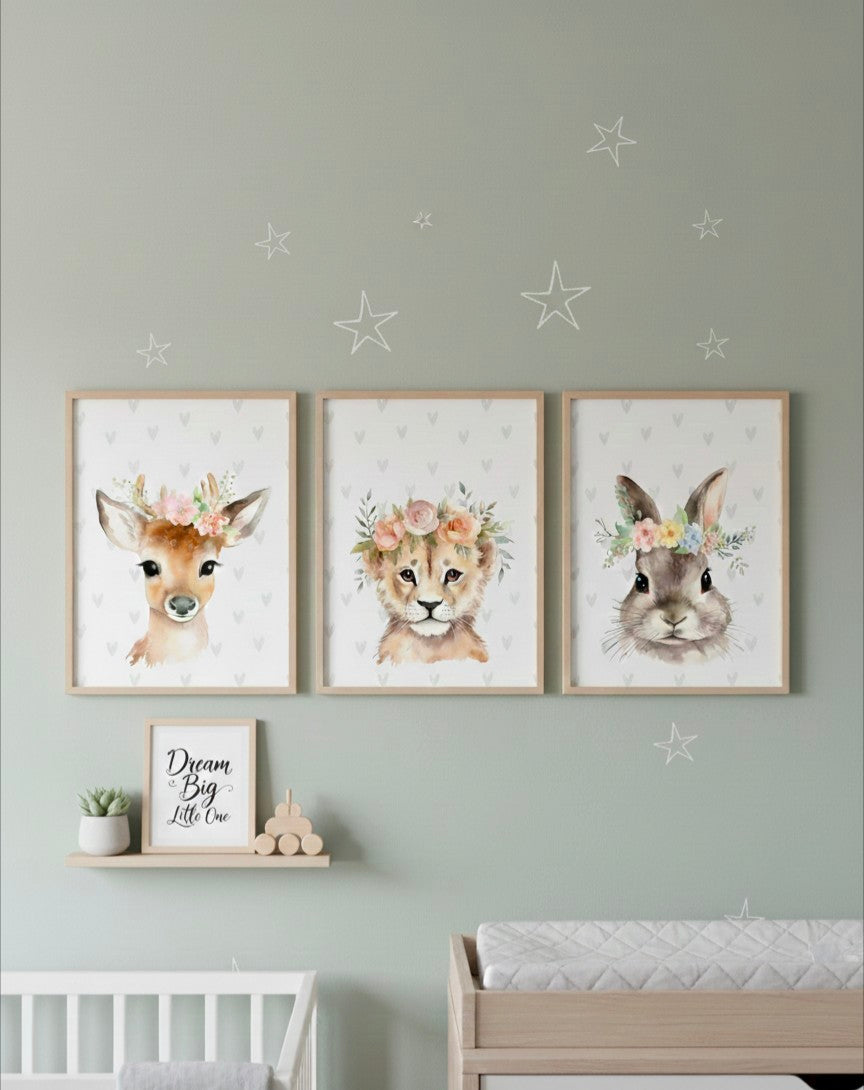 Floral Woodland Animal Nursery Prints Set Of 3