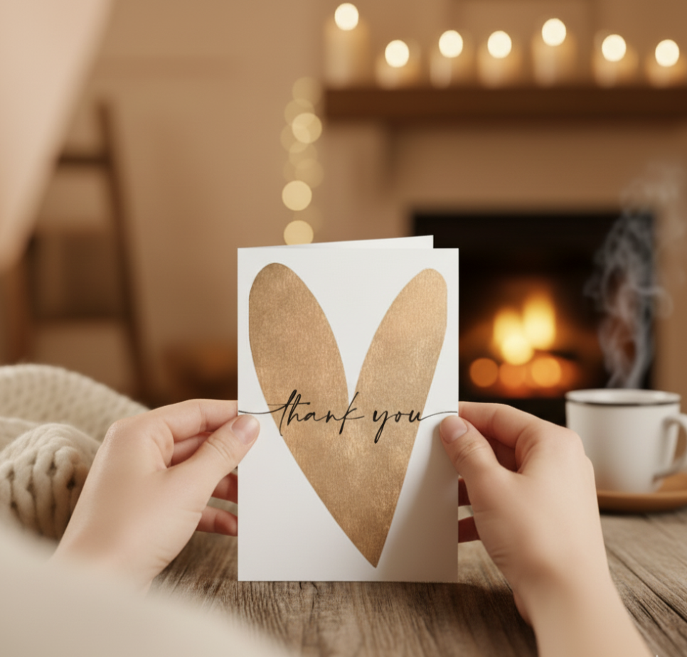 Gold Heart Thank You Card