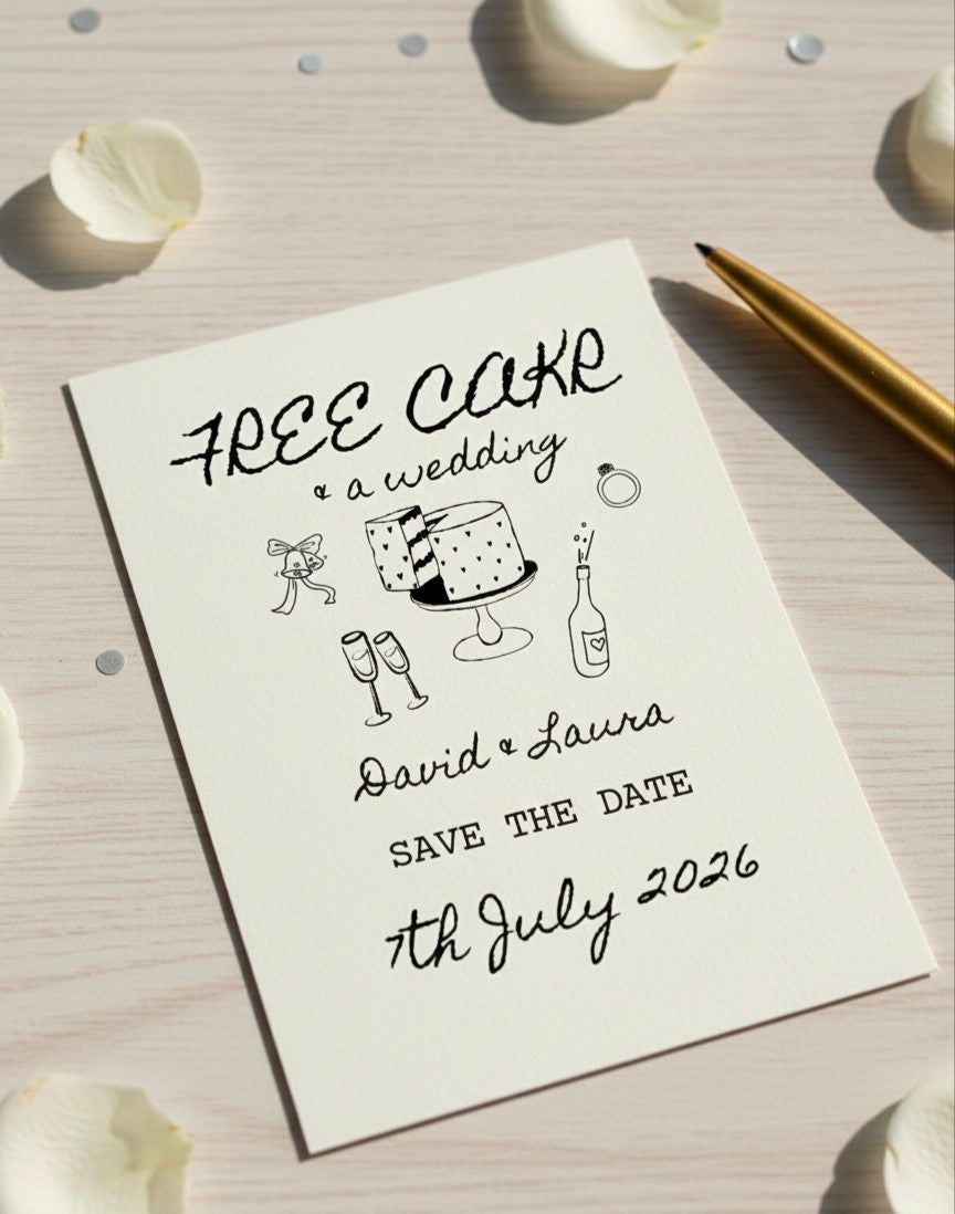Free Cake & A Wedding - Save The Date Cards