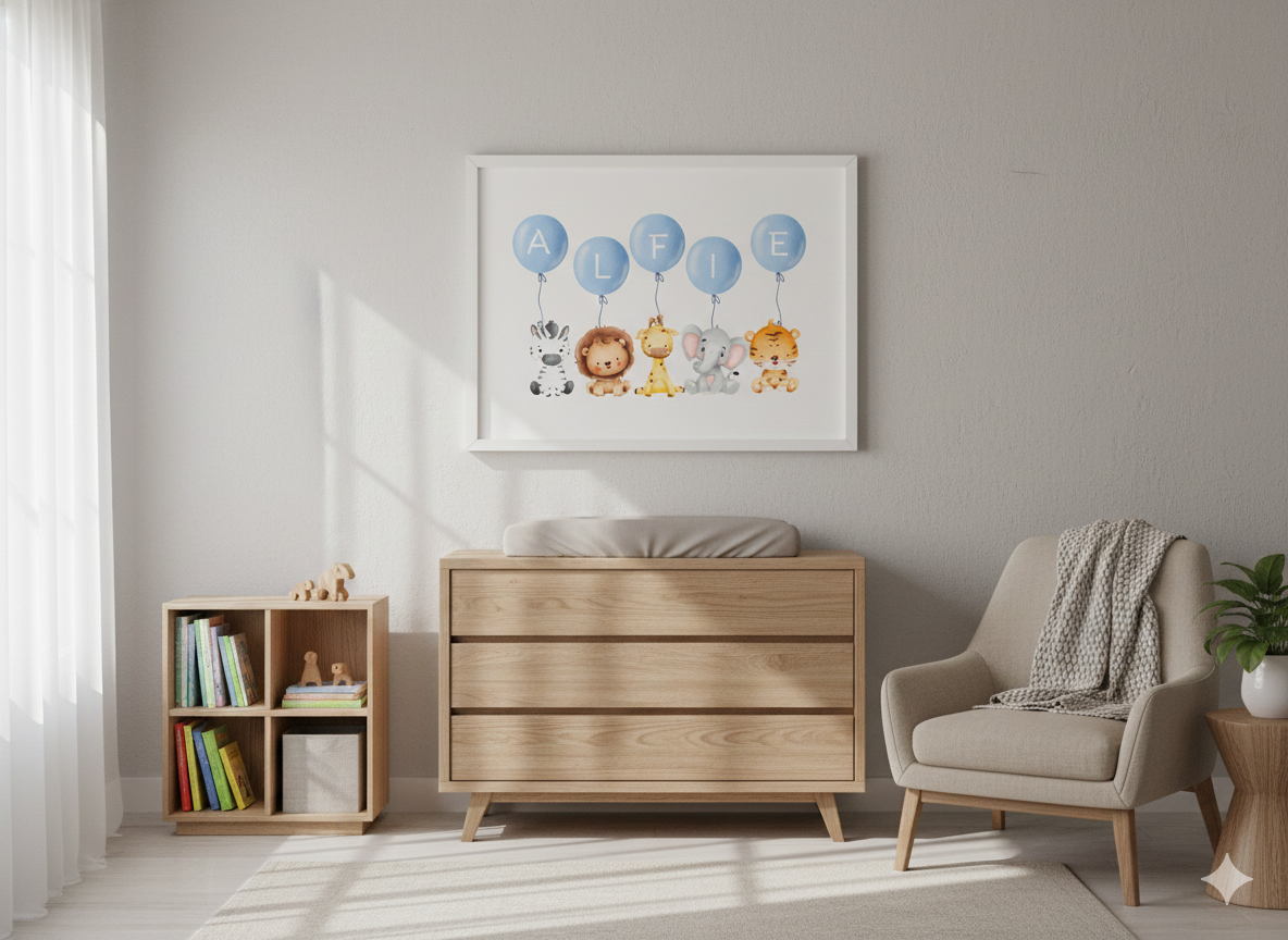 Personalised Pink or Blue Balloon Name Print