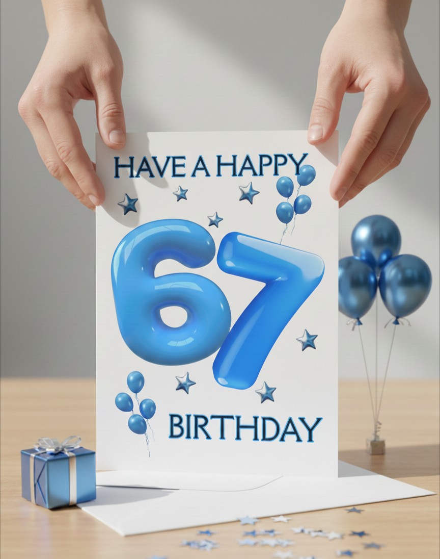 6/7 Birthday Card | Blue Balloon Numbers