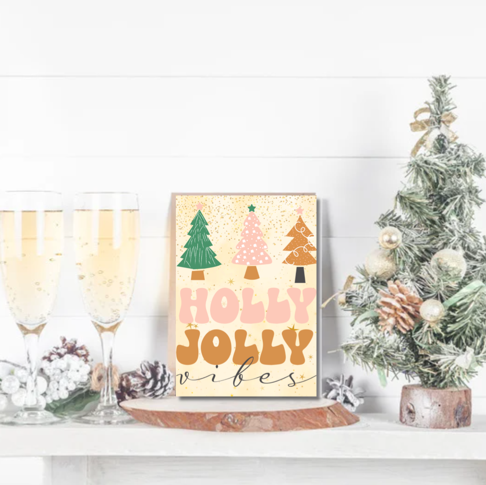 Holly Jolly Vibes Christmas Card – Retro Festive Greeting Card