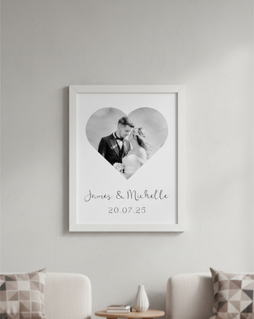 Personalised Heart Photo Print with Names & Date | A4 Couple Print