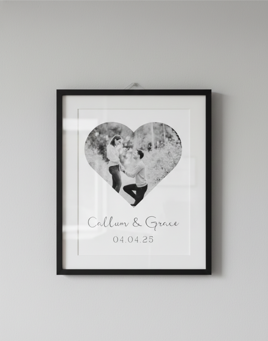 Personalised Heart Photo Print with Names & Date | A4 Couple Print