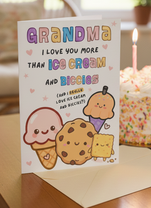 Cute Ice Cream & Biscuit Birthday Card