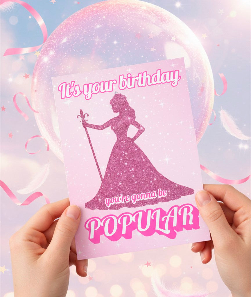 Pink Glitter Princess Birthday Card