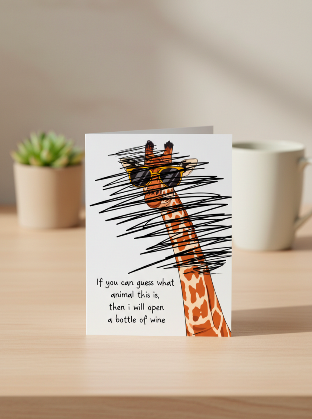 Funny Giraffe Card – Guess the Animal Wine Joke