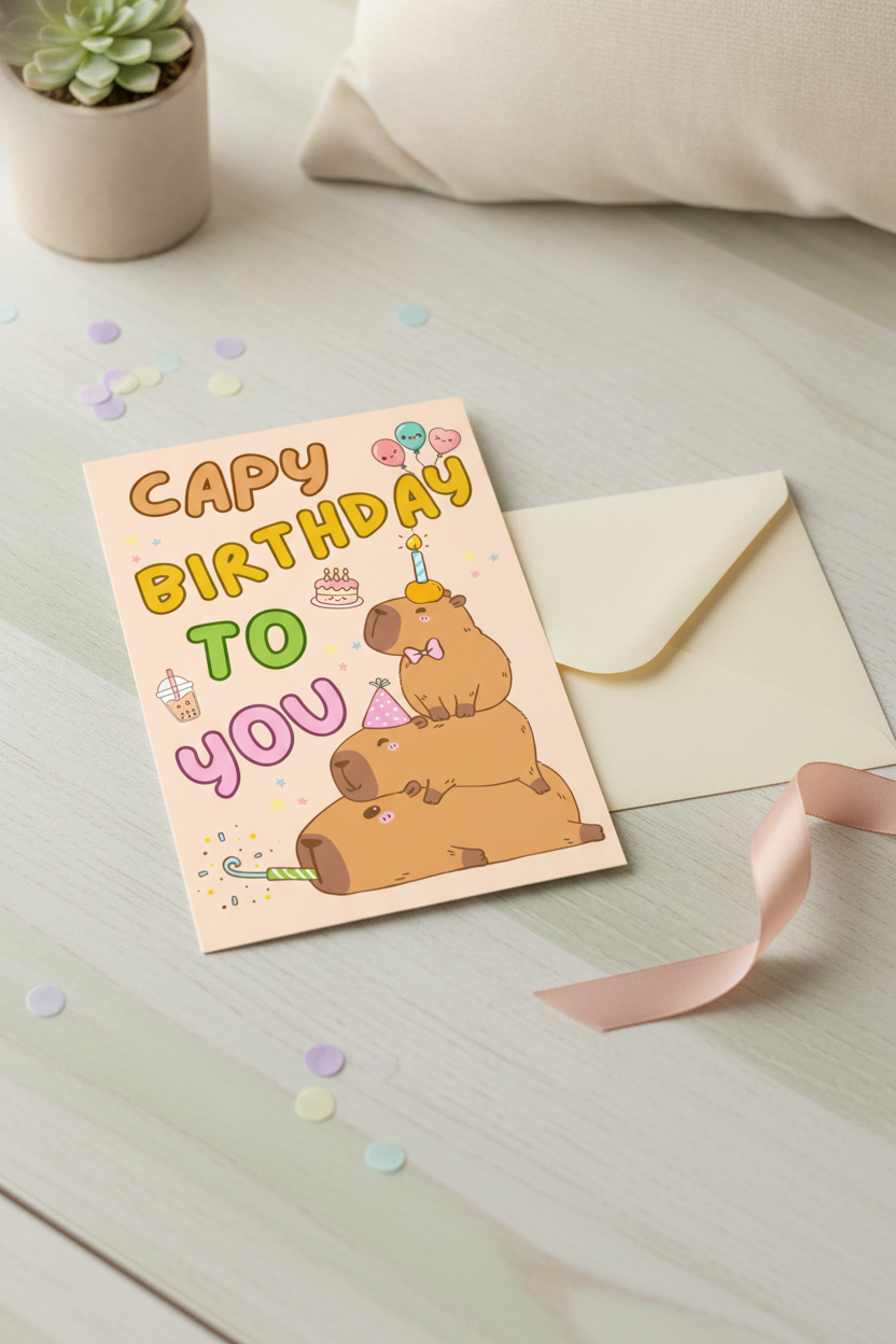 Birthday Card: Capybara Crew Celebrates Your Big Day! A5 Card