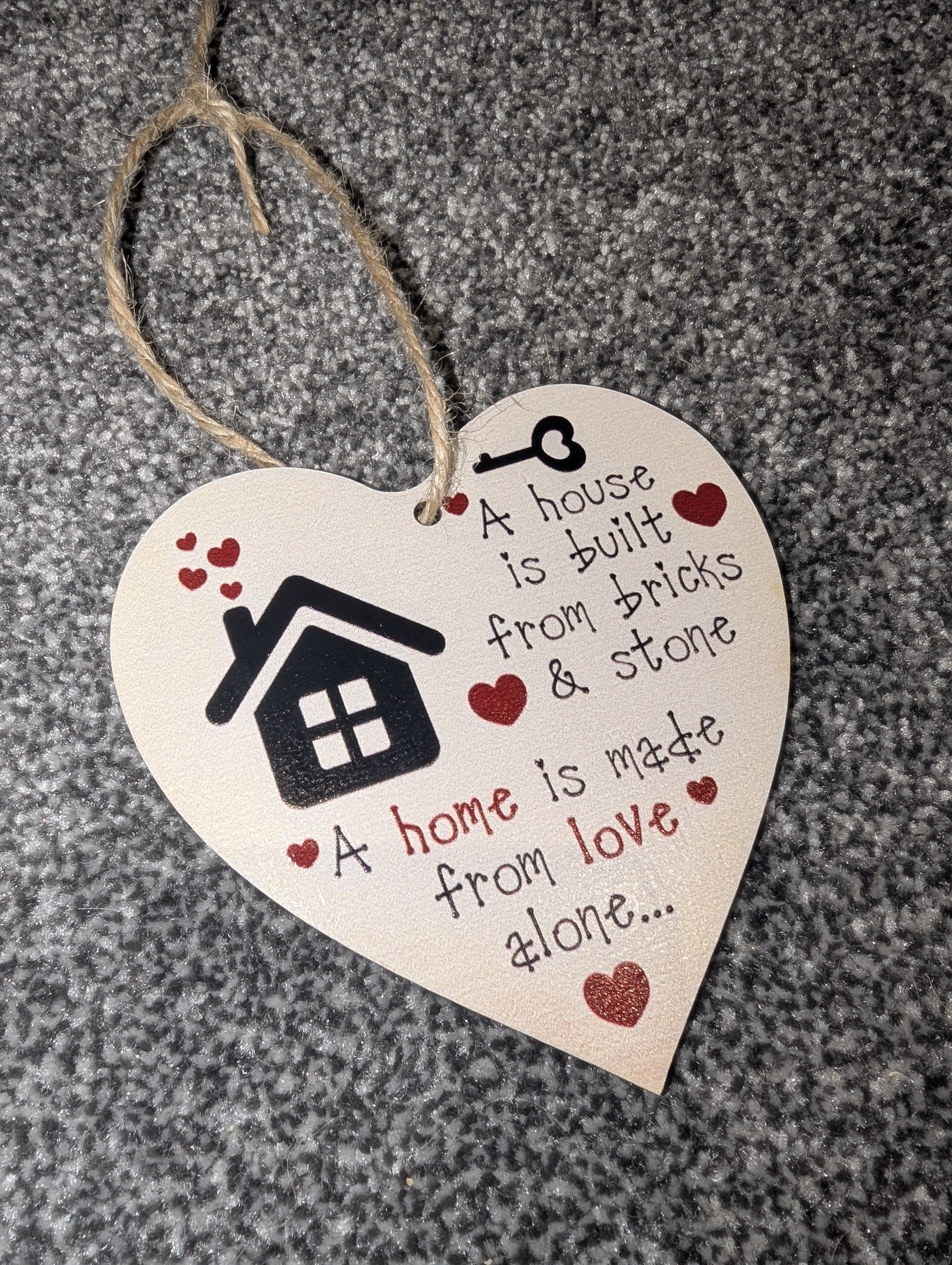 New Home Wooden Heart Plaque – A House is Built from Bricks & Stone Quote