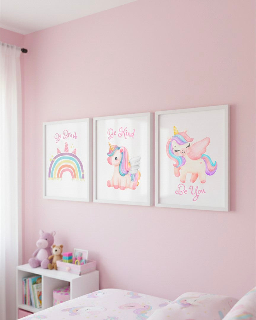 Be Kind, Be Brave , Be You Unicorn Prints Set Of 3