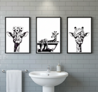 Giraffe bathroom prints set of 3