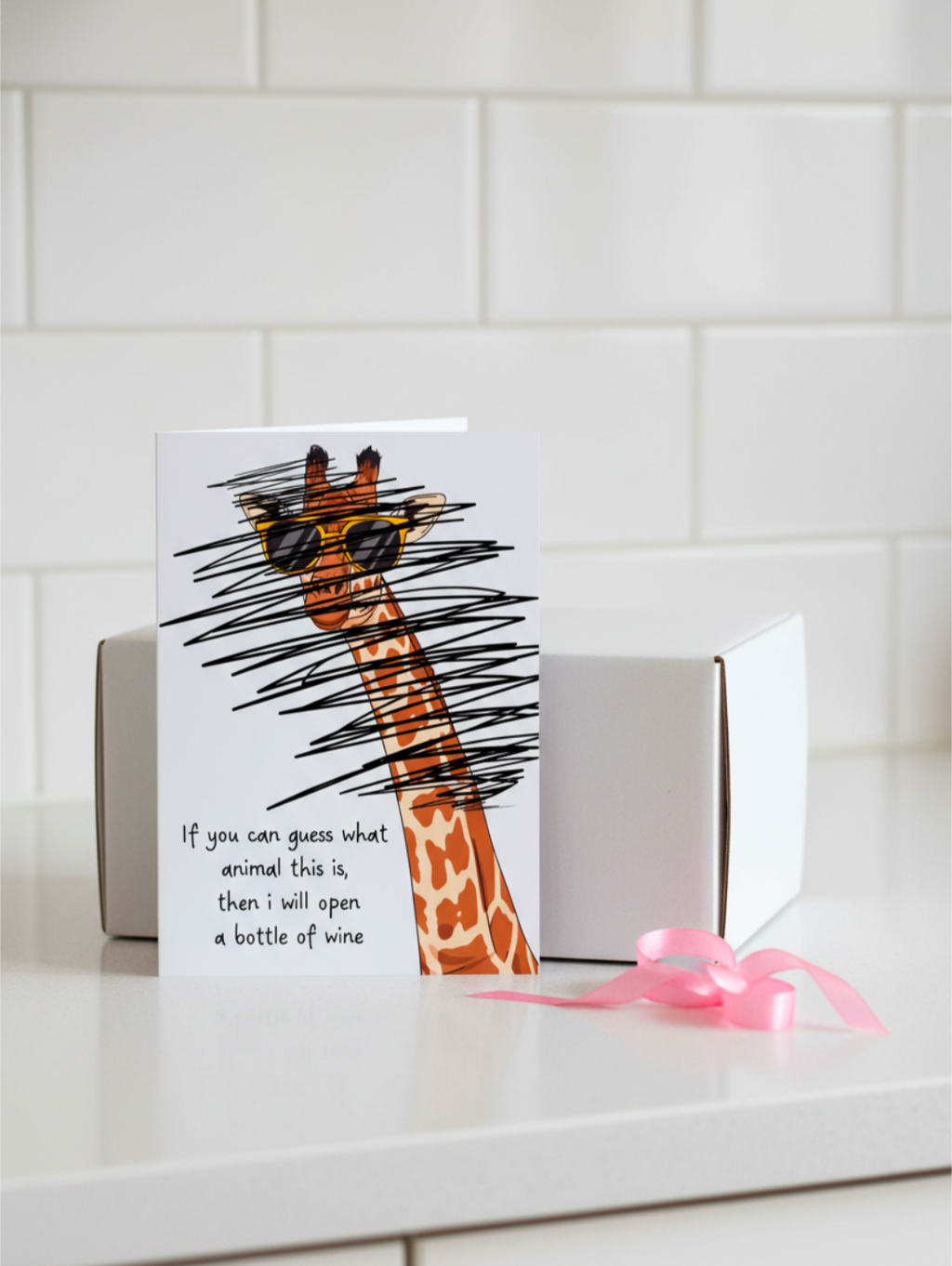 Funny Giraffe Card – Guess the Animal Wine Joke