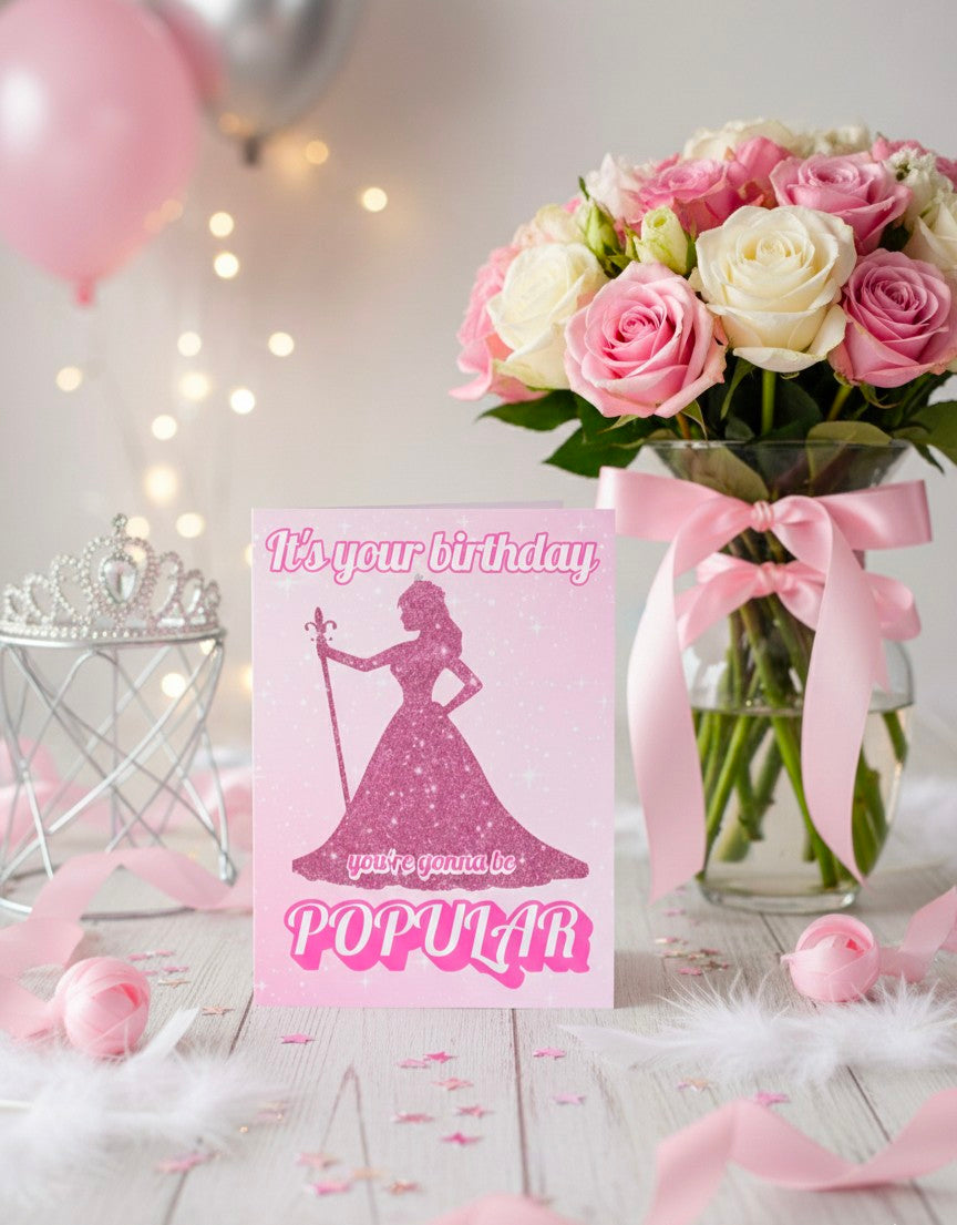 Pink Glitter Princess Birthday Card