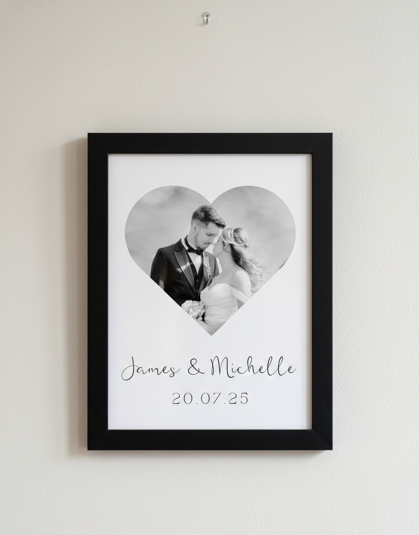 Personalised Heart Photo Print with Names & Date | A4 Couple Print
