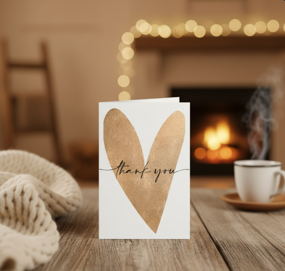 Gold Heart Thank You Card