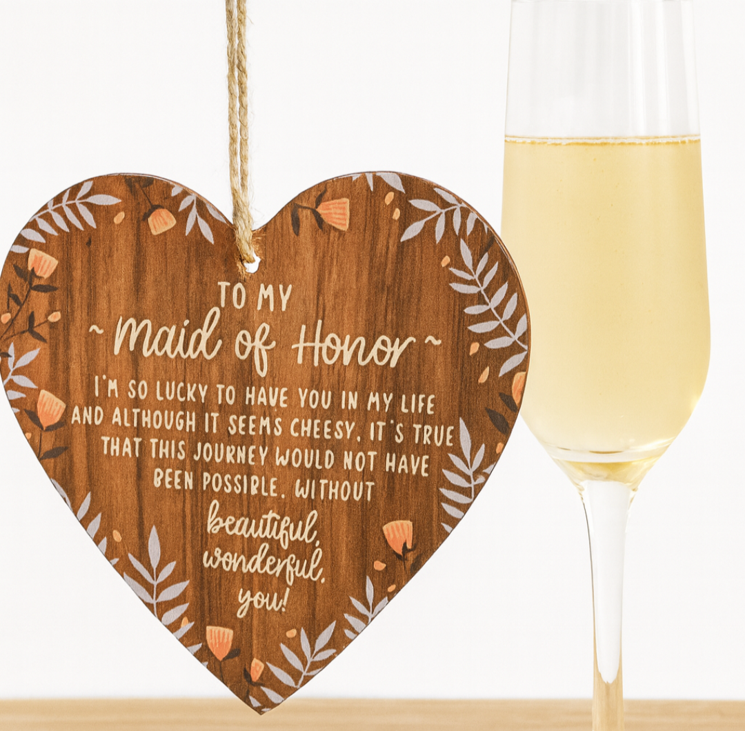 Maid of Honor Wooden Heart Plaque – Wedding Thank You Gift