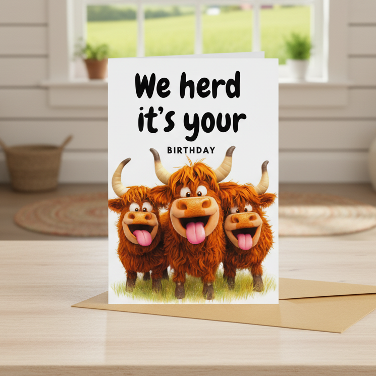 We Herd It’s Your Birthday – Funny Highland Cow Card