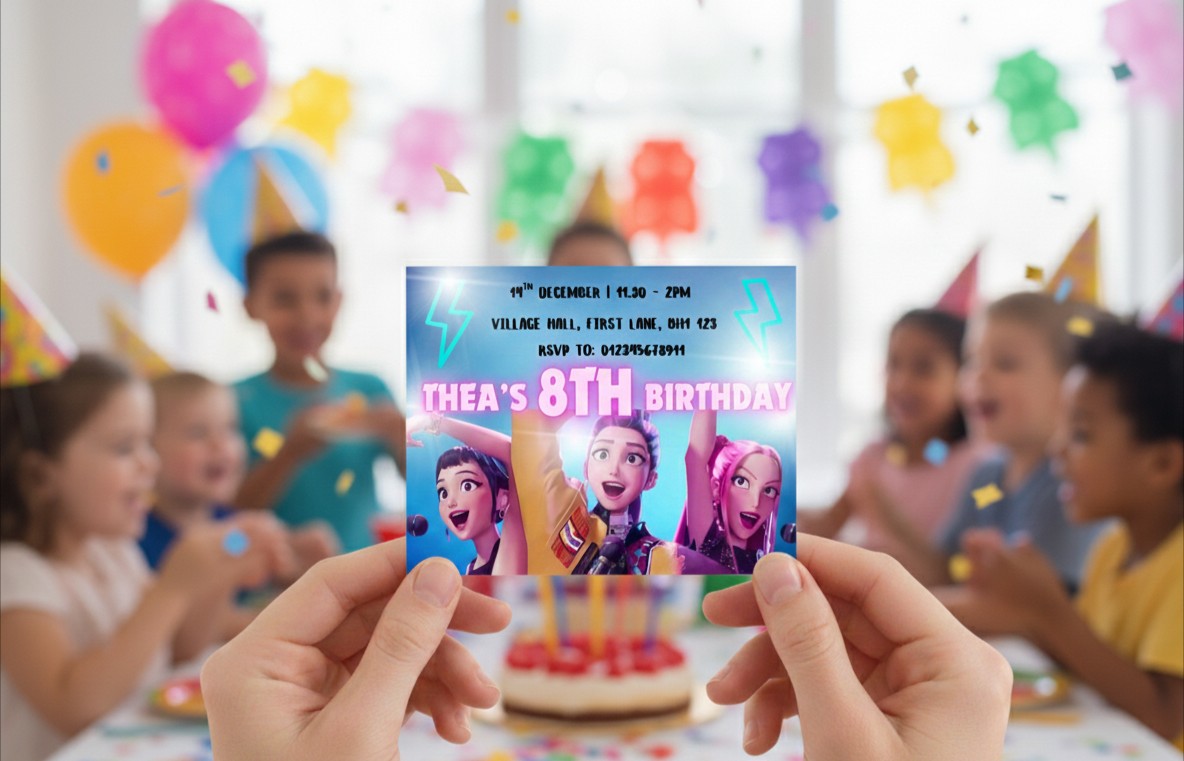Personalised Blue K-Pop Kids Birthday Party Invitations | Custom Name, Age & Details | Packs of 10, 20 or 30 | Includes Envelopes