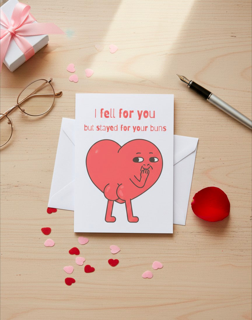 Funny Valentine’s Card – “I Fell For You But Stayed For Your Buns”