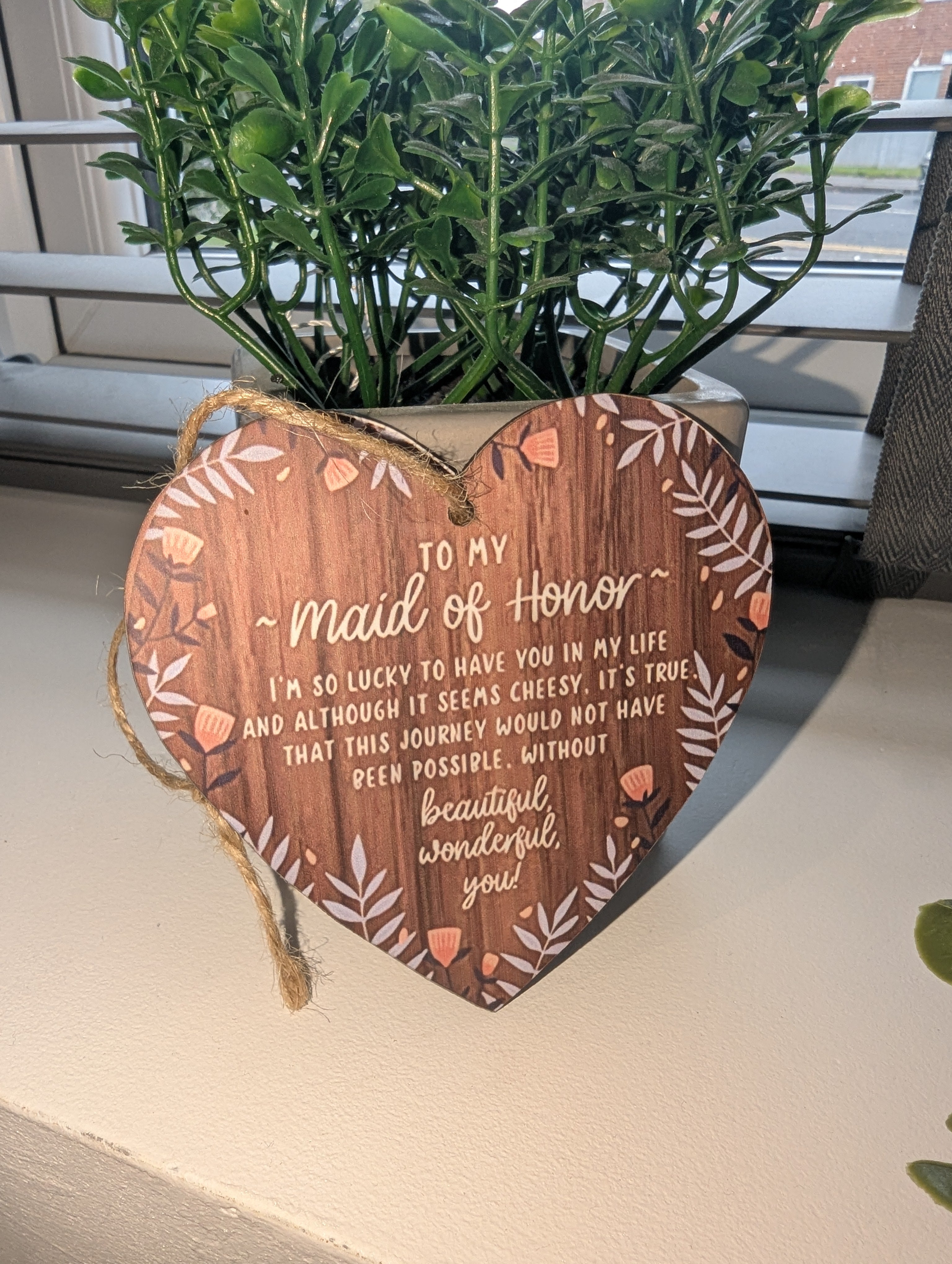 Maid of Honor Wooden Heart Plaque – Wedding Thank You Gift