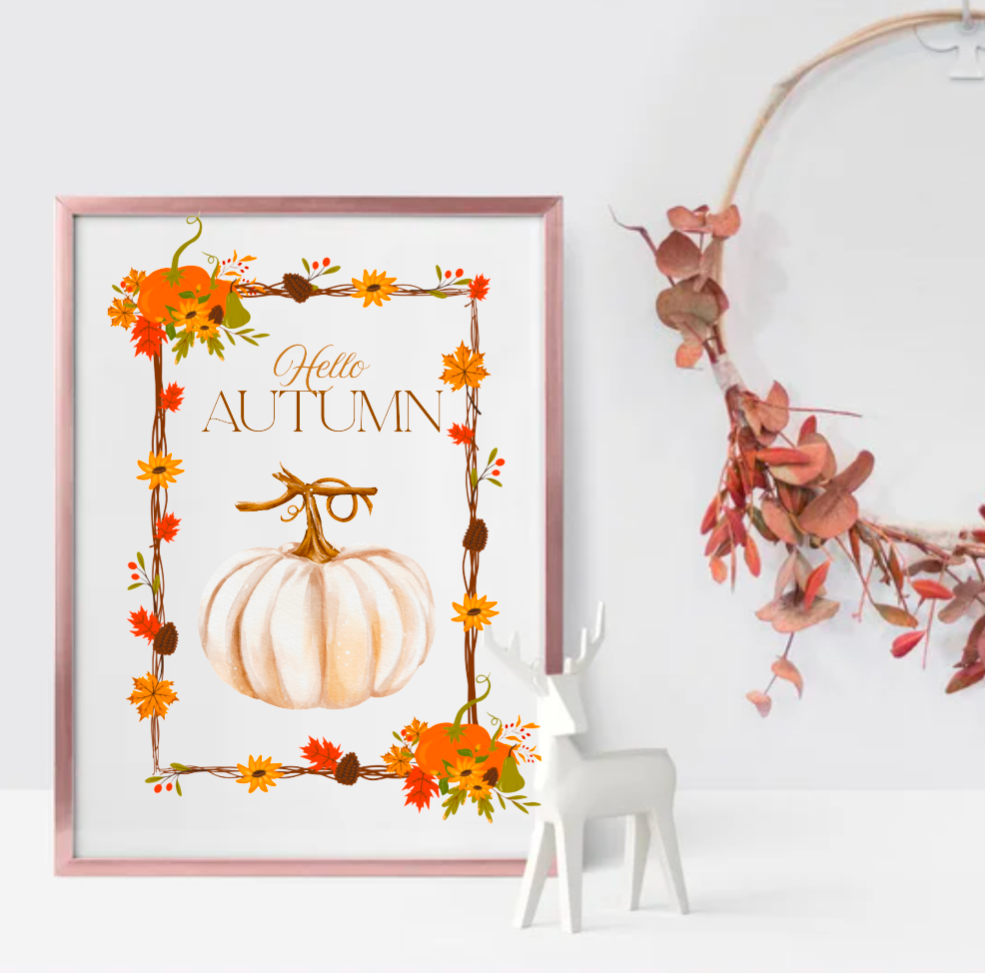 Hello Autumn Print – Pumpkin Fall Wall Art