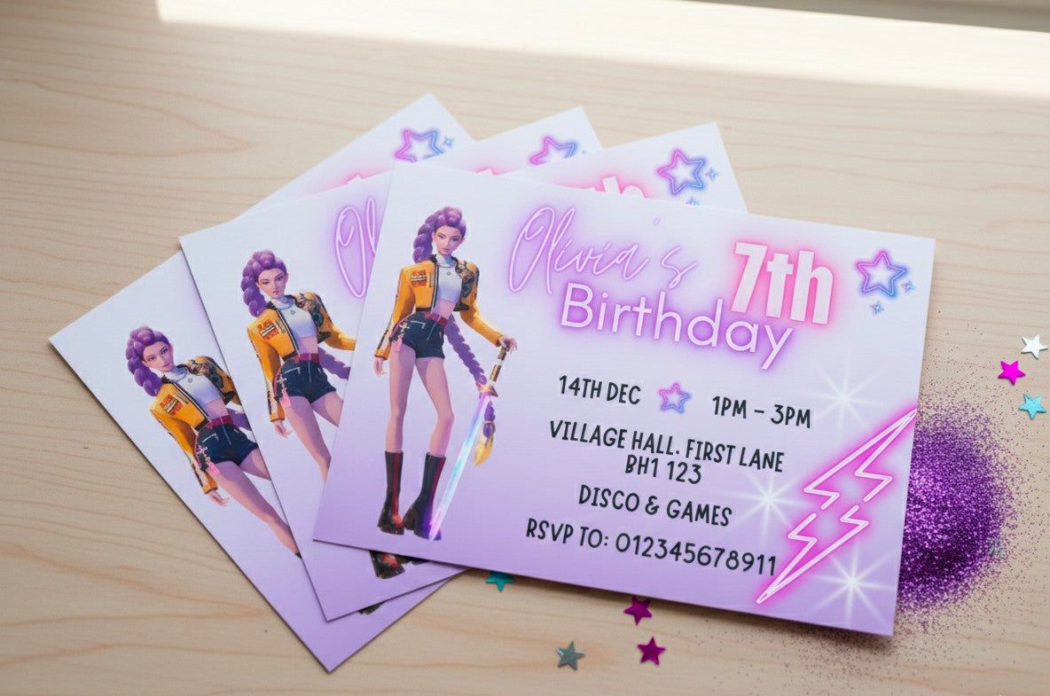 Personalised K-Pop Kids Birthday Party Invitations | Custom Name, Age & Details | Packs of 10, 20 or 30 | Includes Envelopes