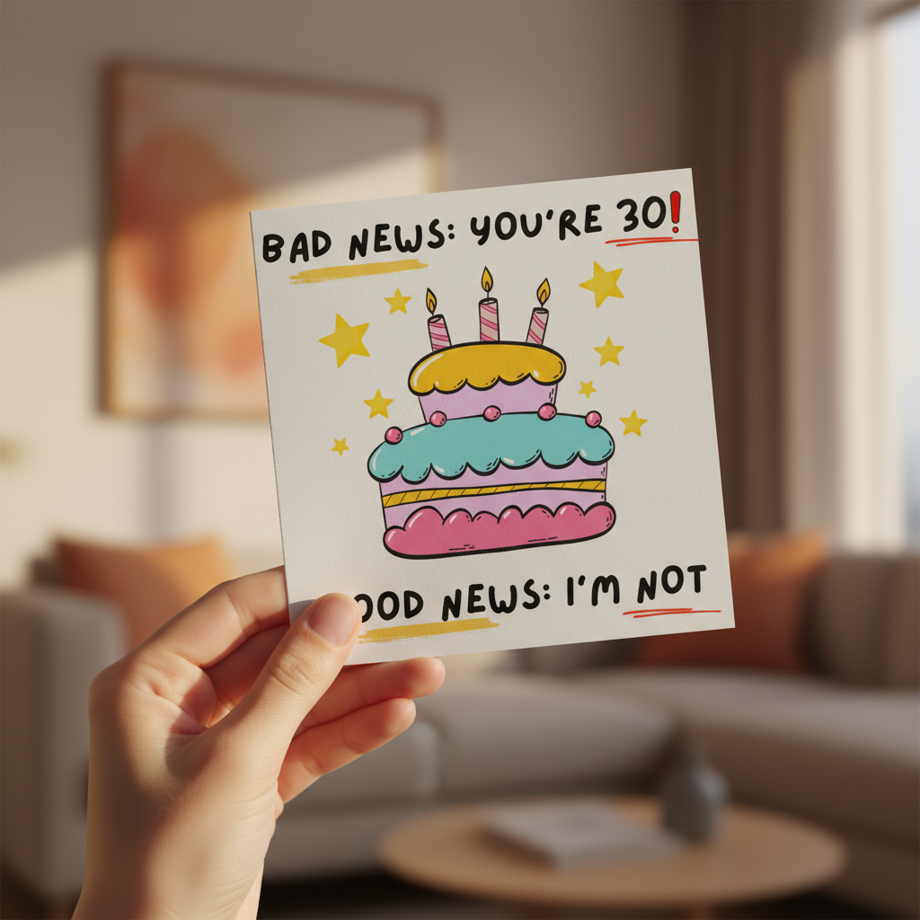 Funny 30th Birthday Card – “Bad News: You’re 30”