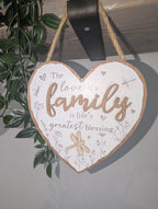 Wooden Heart Family Plaque – Hanging Wall Sign
