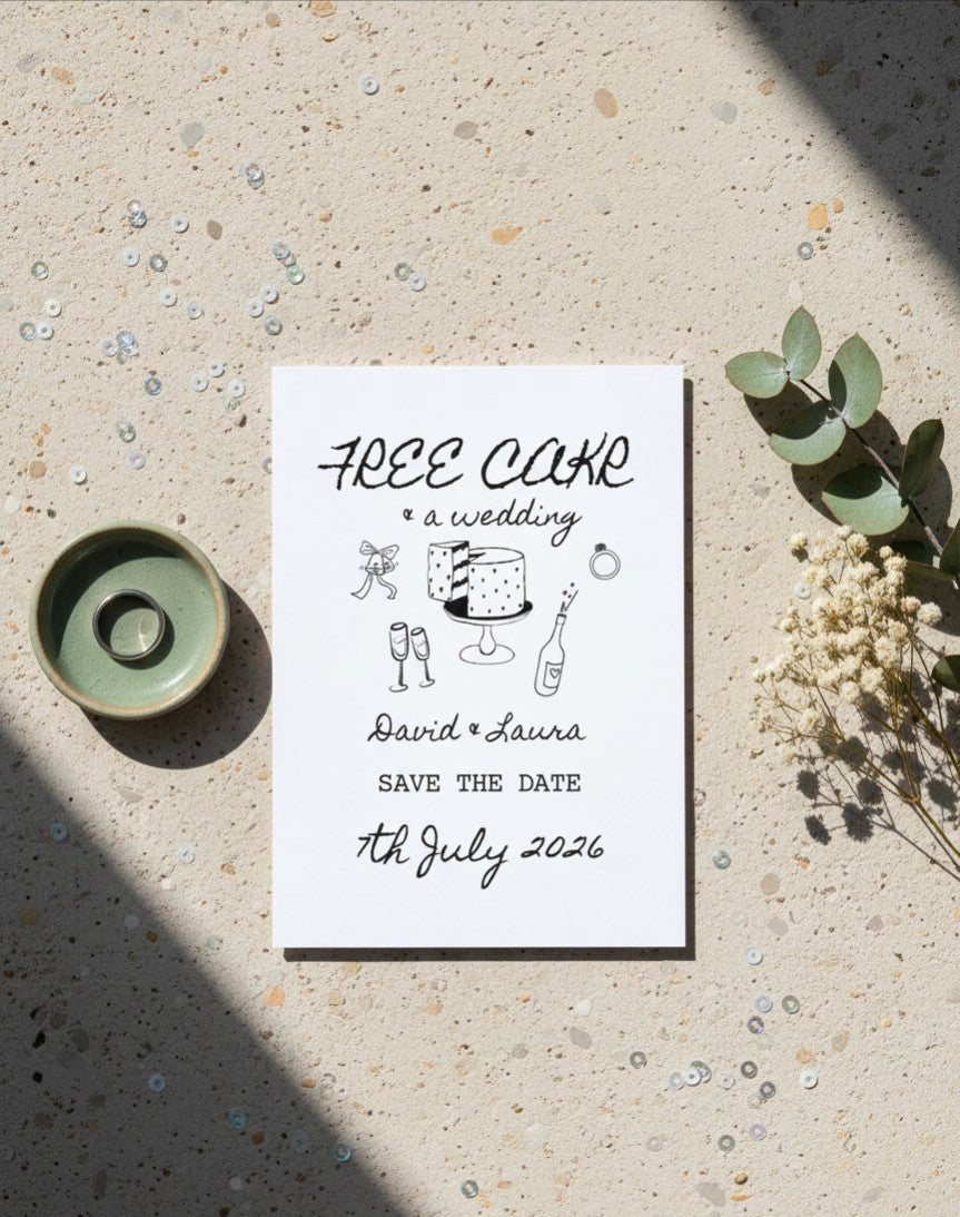 Free Cake & A Wedding - Save The Date Cards