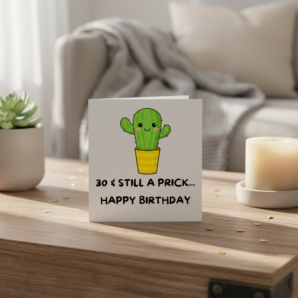 Funny 30th Birthday Card – “30 & Still a Prick” Cactus Card