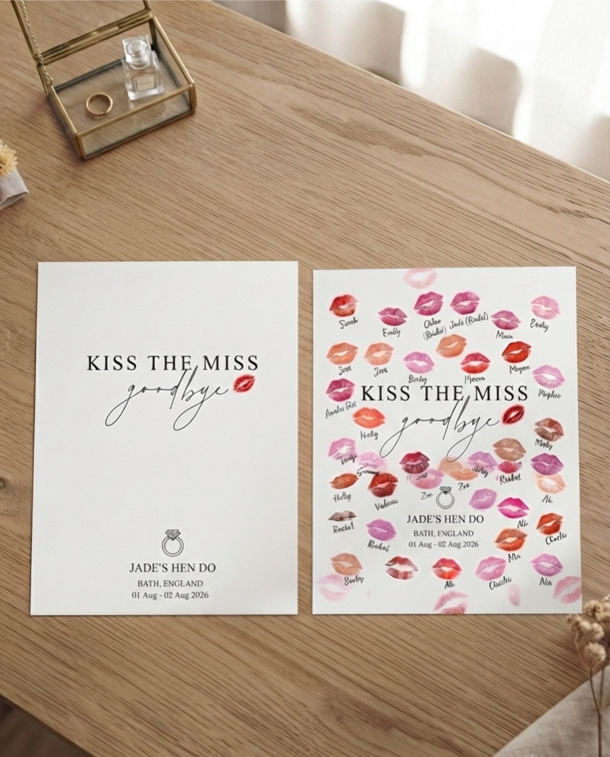 Personalised Kiss the Miss Goodbye Hen Do Print