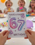 6/7 Birthday Card | Purple Balloon Numbers