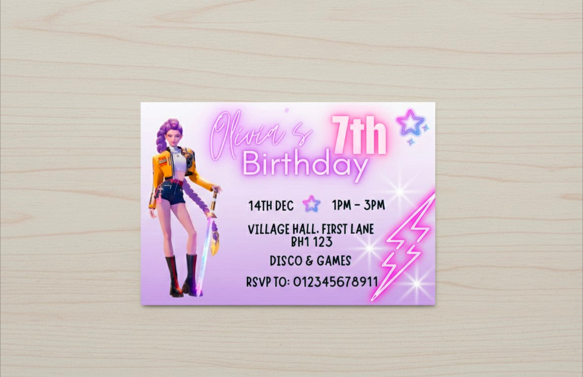 Personalised K-Pop Kids Birthday Party Invitations | Custom Name, Age & Details | Packs of 10, 20 or 30 | Includes Envelopes