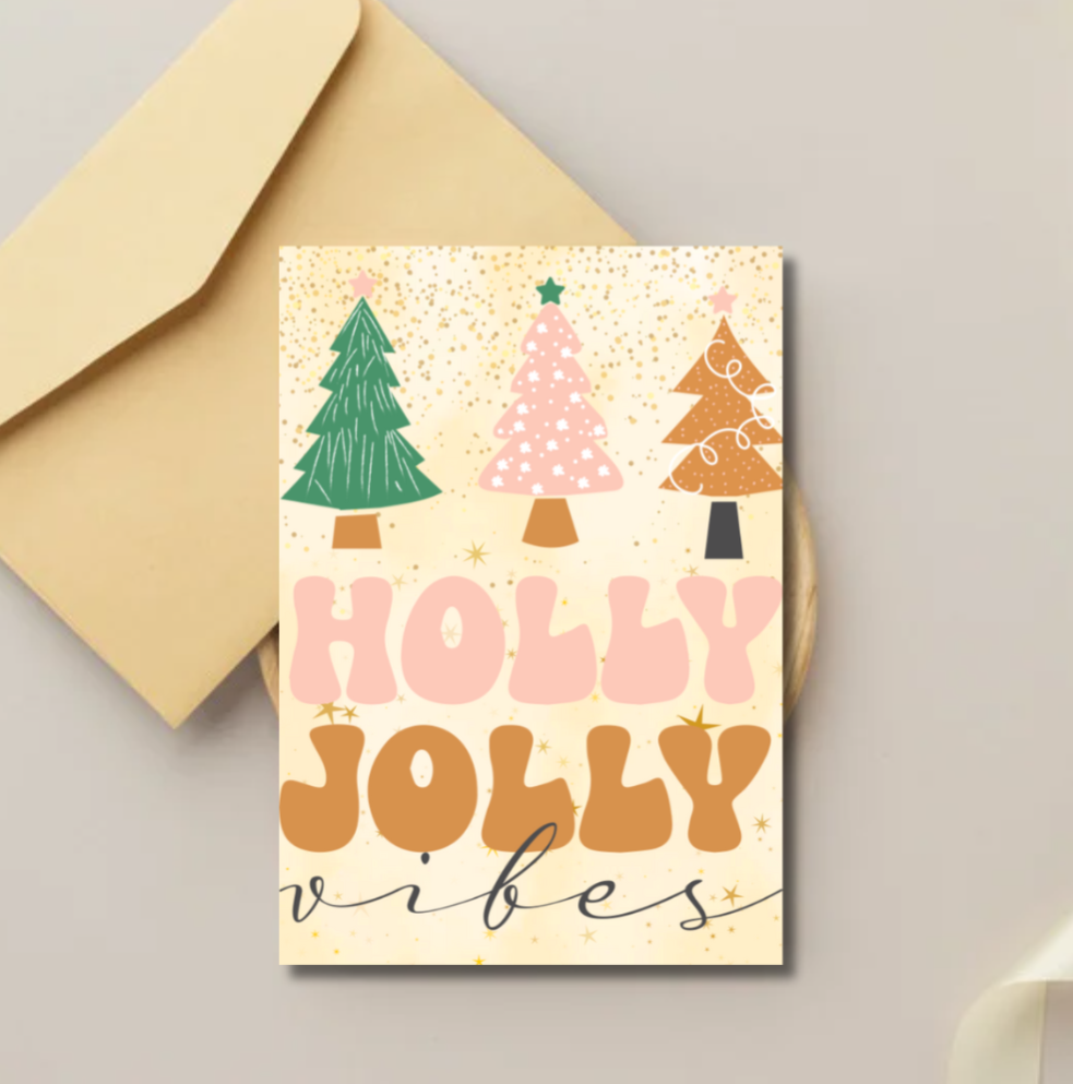 Holly Jolly Vibes Christmas Card – Retro Festive Greeting Card