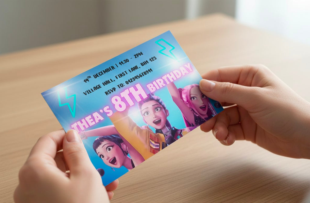 Personalised Blue K-Pop Kids Birthday Party Invitations | Custom Name, Age & Details | Packs of 10, 20 or 30 | Includes Envelopes