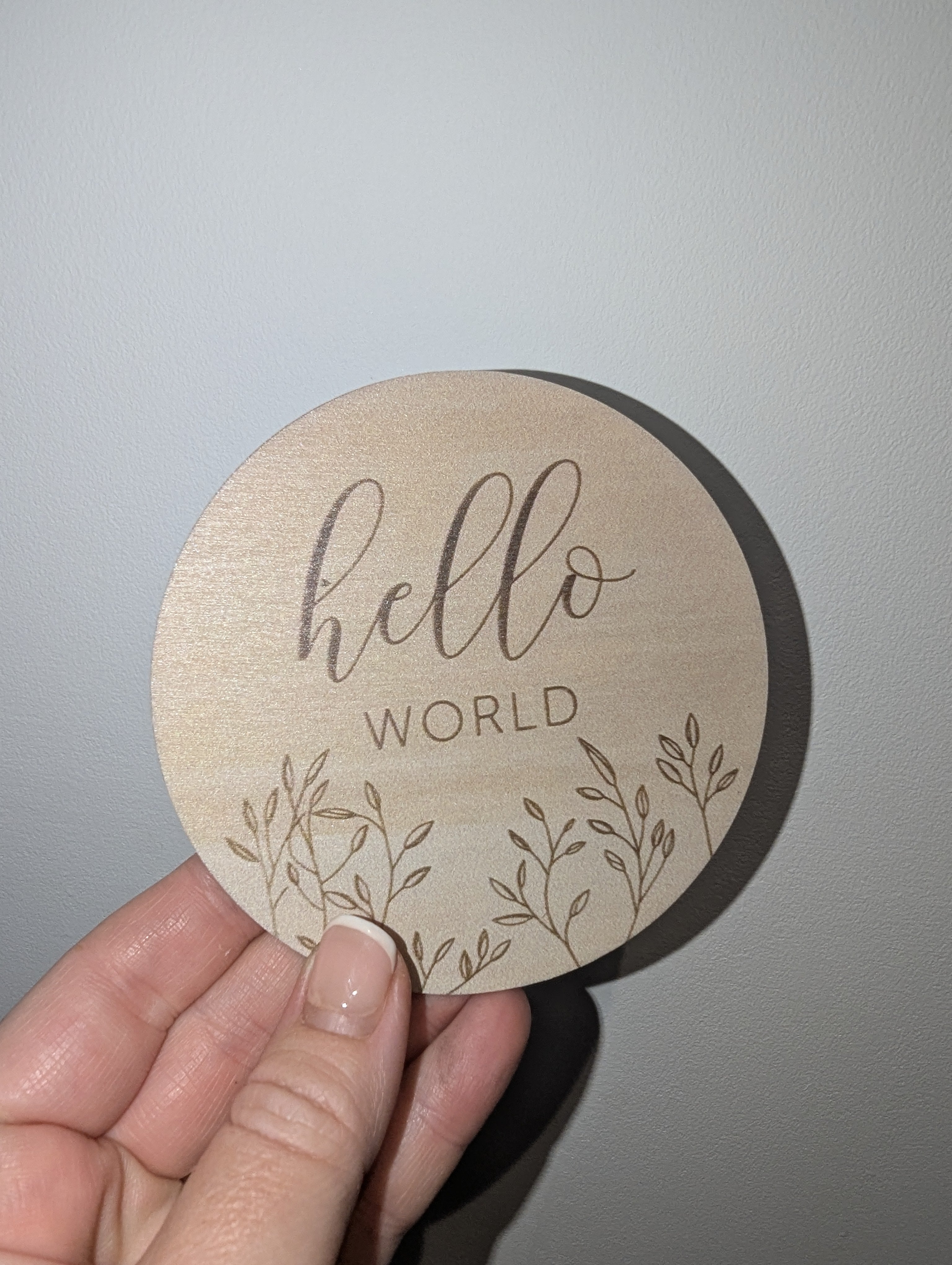 Wooden Baby Announcement Plaque – Hello World Newborn Photo Prop