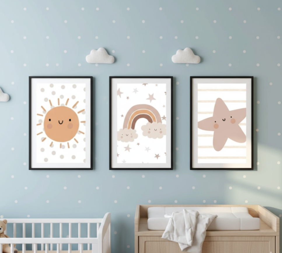 Neutral Sun, Rainbow & Star Prints Set of 3