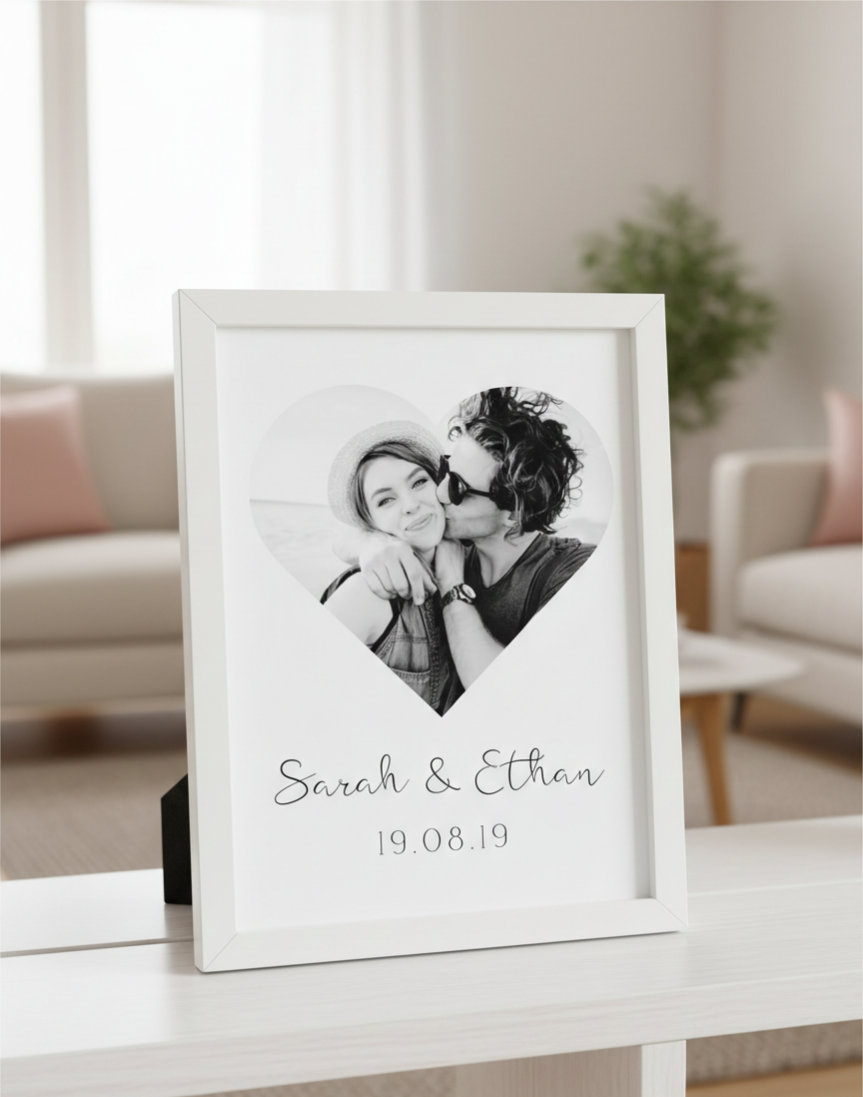 Personalised Heart Photo Print with Names & Date | A4 Couple Print