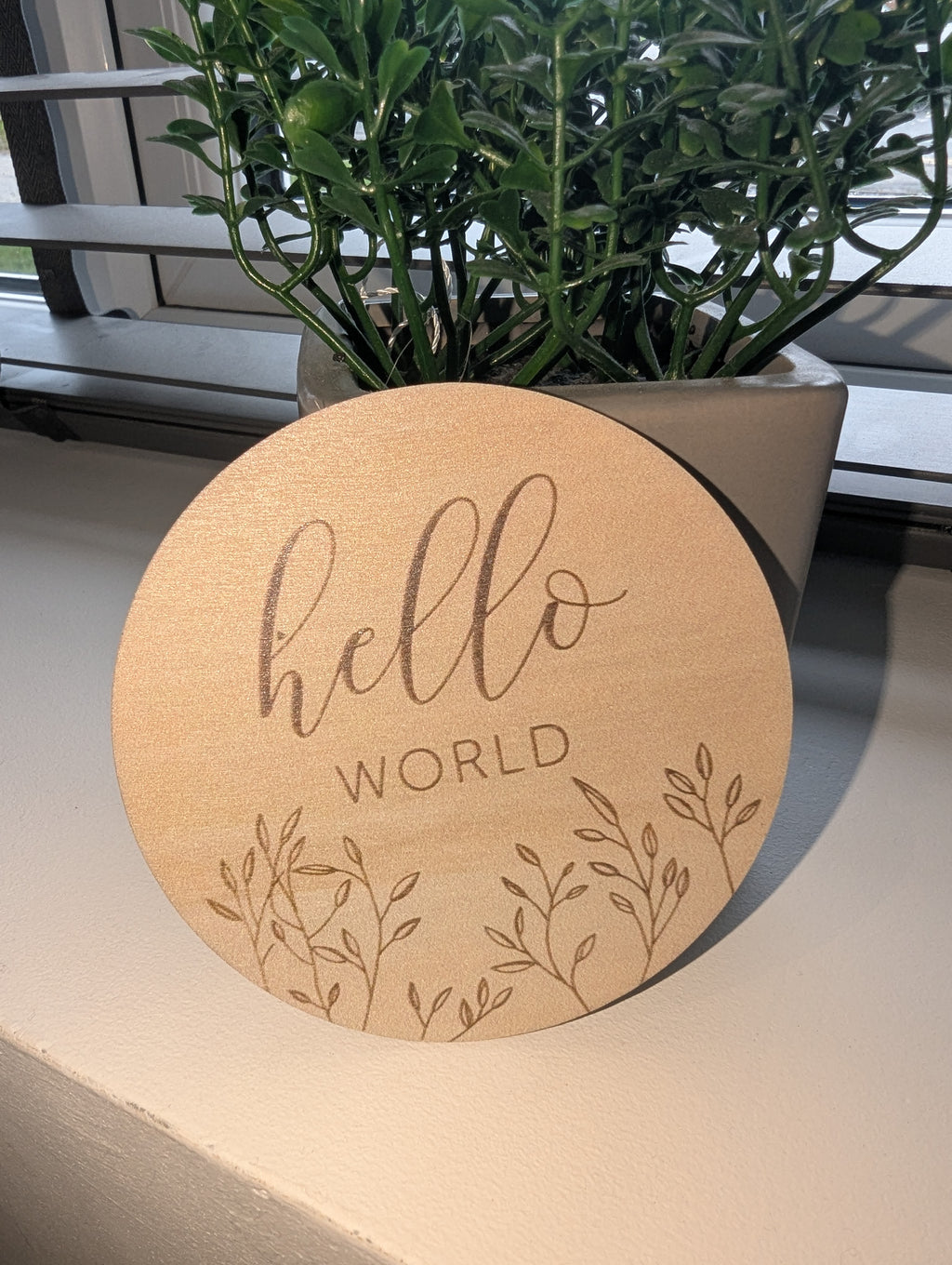 Wooden Baby Announcement Plaque – Hello World Newborn Photo Prop