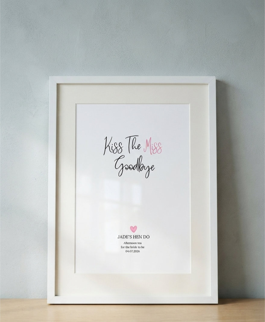 Personalised Kiss the Miss Goodbye Hen Do Print