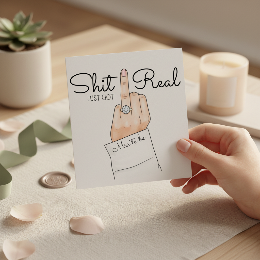 Shit just got real engagement card