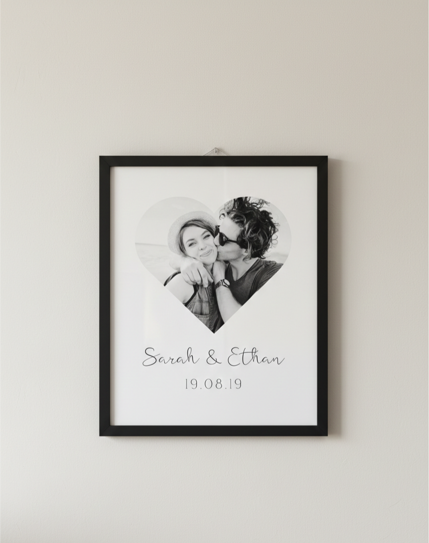 Personalised Heart Photo Print with Names & Date | A4 Couple Print