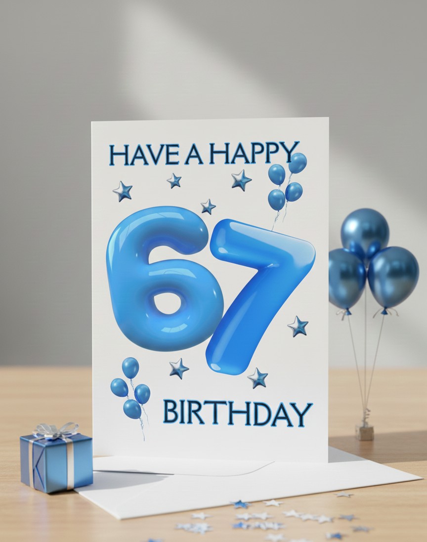 6/7 Birthday Card | Blue Balloon Numbers