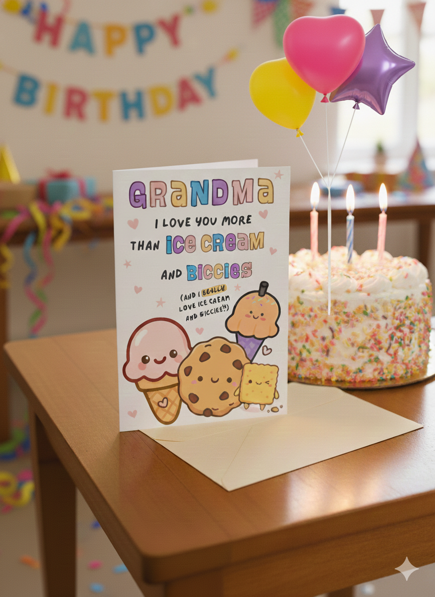Cute Ice Cream & Biscuit Birthday Card