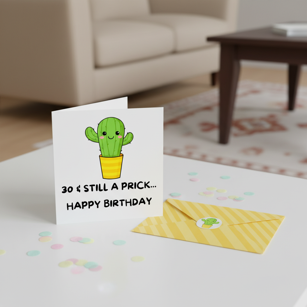 Funny 30th Birthday Card – “30 & Still a Prick” Cactus Card