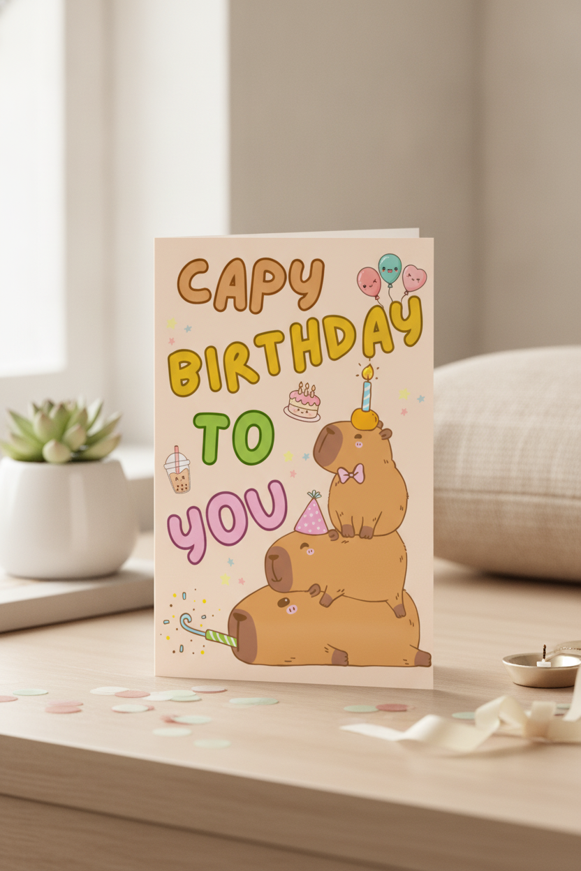 Birthday Card: Capybara Crew Celebrates Your Big Day! A5 Card