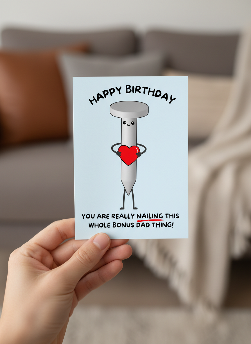 Funny Dad Birthday Card – “Nailing This Whole Bonus Dad Thing”
