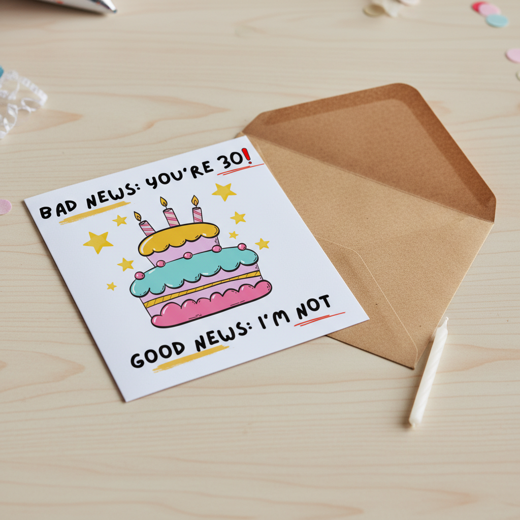 Funny 30th Birthday Card – “Bad News: You’re 30”