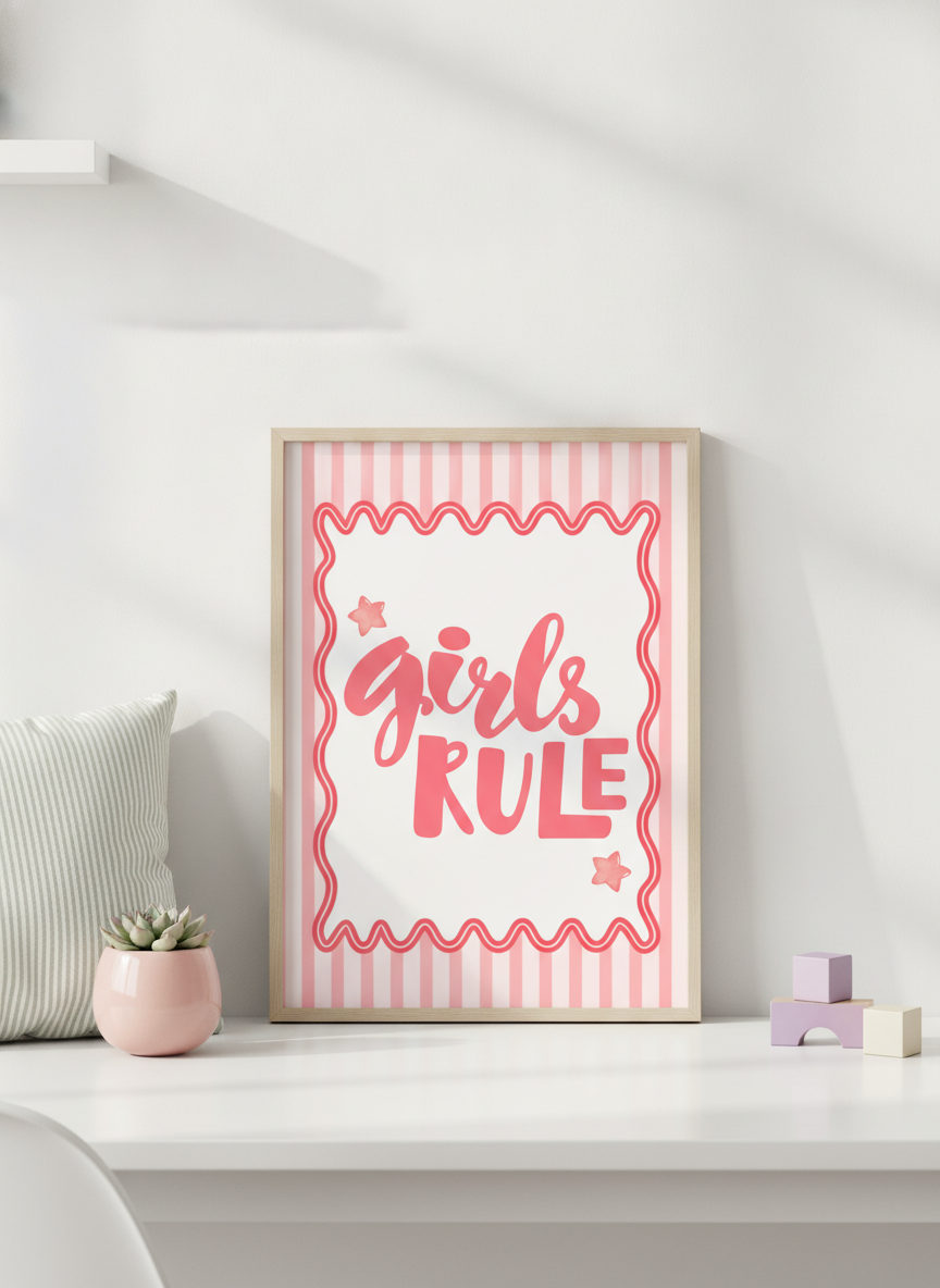 Girls Rule A4 Kids Print - Empowering Wall Art for Little Legends